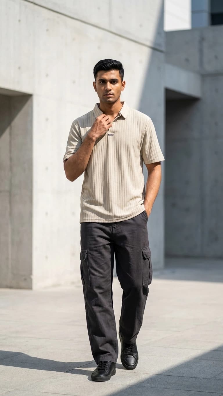Premium Poly-Spandex Textured Polo T-Shirt – Beige — image 1